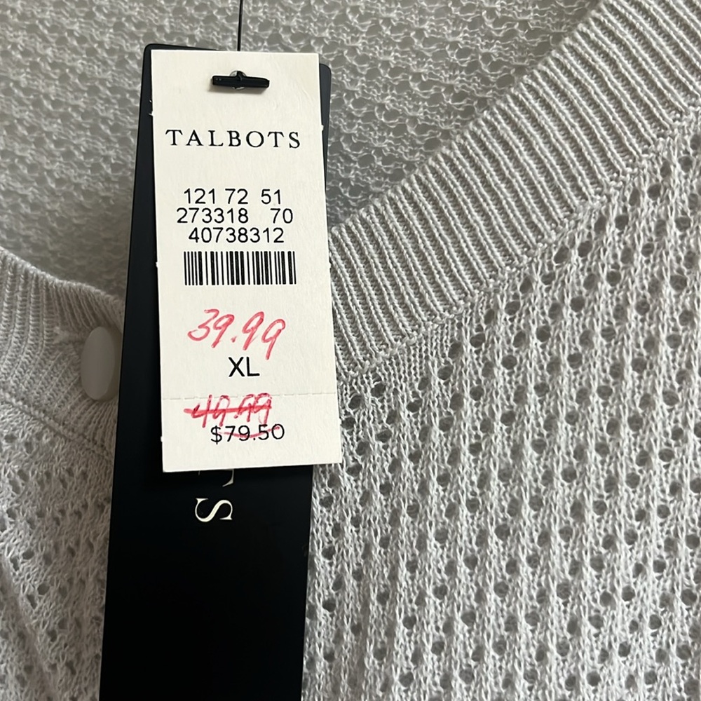 Nwt Talbots Open Stitch Light Gray Button Down Ca… - image 3
